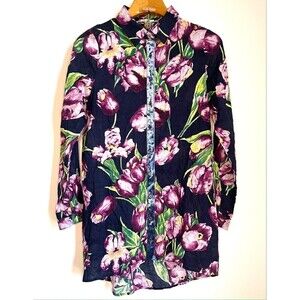 ODDY Anthropologie Floral Velvet Tunic Blouse Size: S